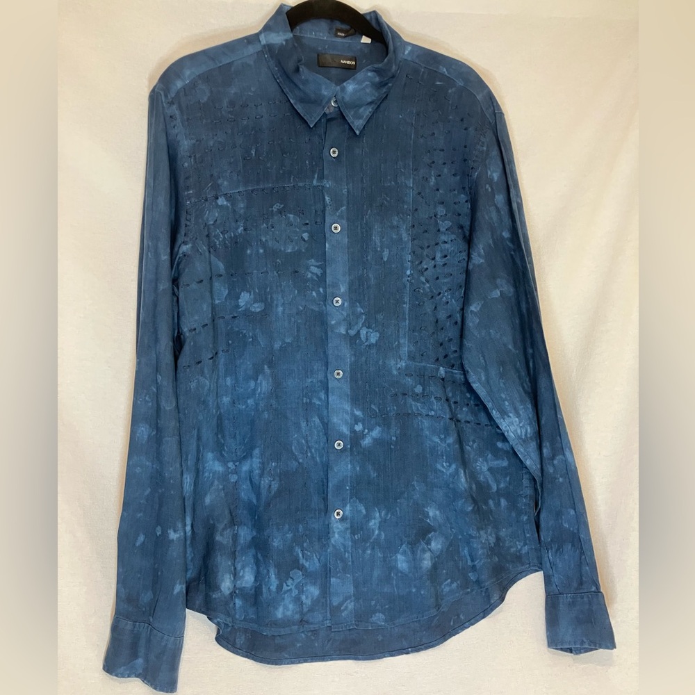 Vintage Nanibon Italian Men’s Shirt Tie Dye Embroidered Linen Size 52 NWOT Rare